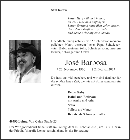 Anzeige von José Barbosa von OM-Medien