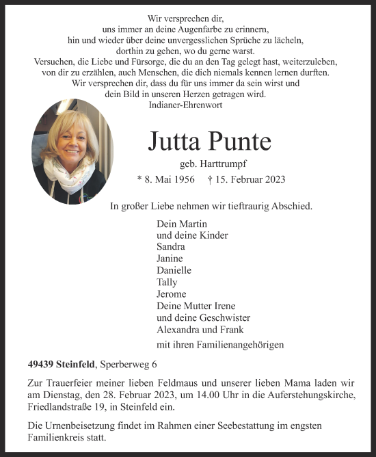 Anzeige von Jutta Punte von OM-Medien