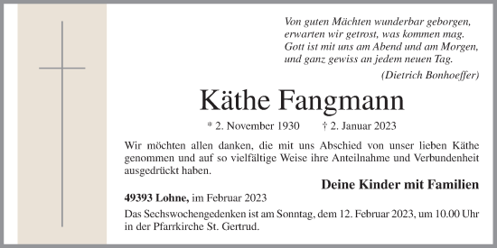 Anzeige von Käthe Fangmann von OM-Medien
