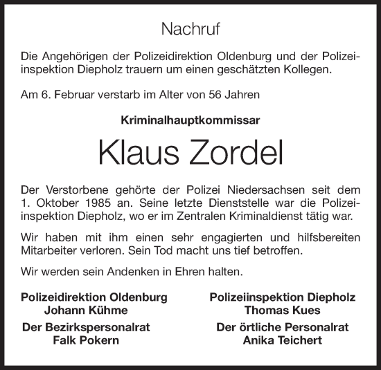 Anzeige von Klaus Zordel von OM-Medien