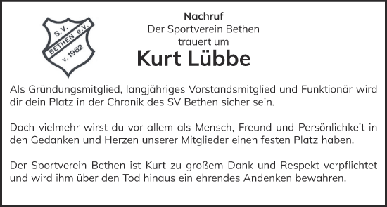 Anzeige von Kurt Lübbe von OM-Medien