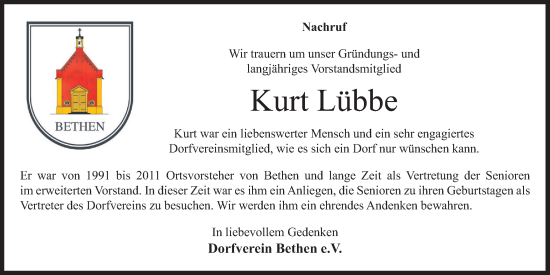 Anzeige von Kurt Lübbe von OM-Medien