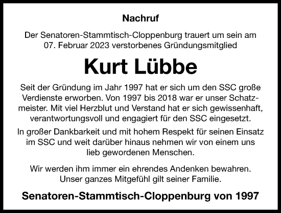Anzeige von Kurt Lübbe von OM-Medien