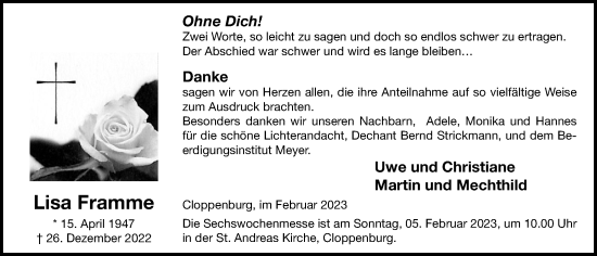 Anzeige von Lisa Framme von OM-Medien