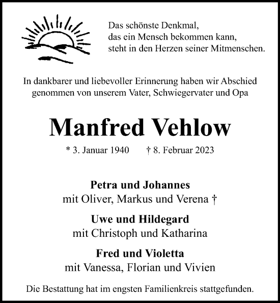 Anzeige von Manfred Vehlow von OM-Medien