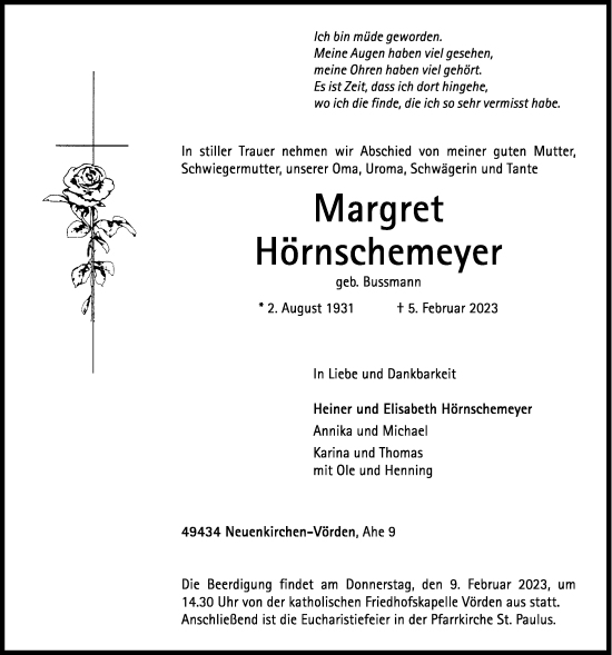 Anzeige von Margret Hörnschemeyer von OM-Medien