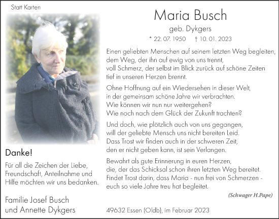 Anzeige von Maria Busch von OM-Medien