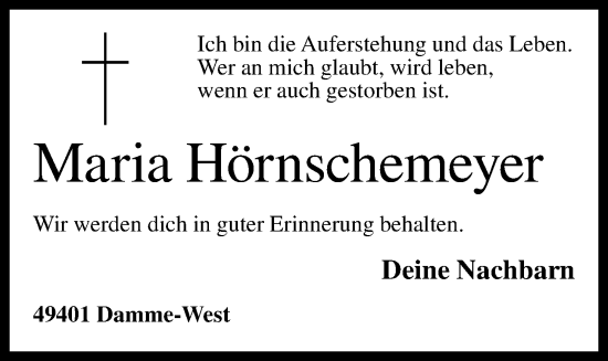 Anzeige von Maria Hörnschemeyer von OM-Medien