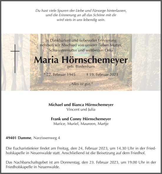 Anzeige von Maria Hörnschemeyer von OM-Medien