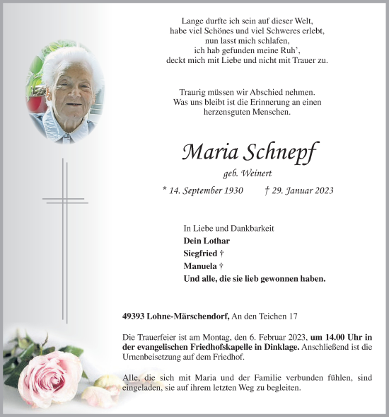 Anzeige von Maria Schnepf von OM-Medien