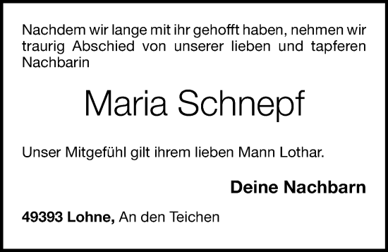Anzeige von Maria Schnepf von OM-Medien