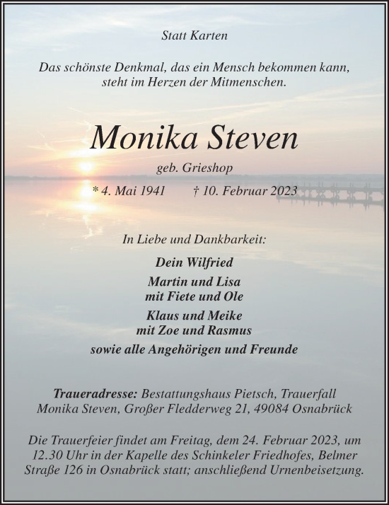 Anzeige von Monika Steven von OM-Medien