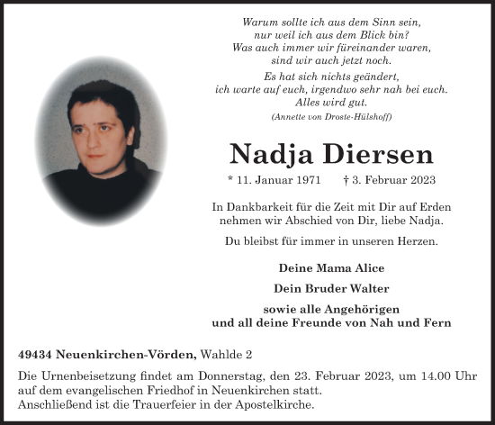 Anzeige von Nadja Diersen von OM-Medien