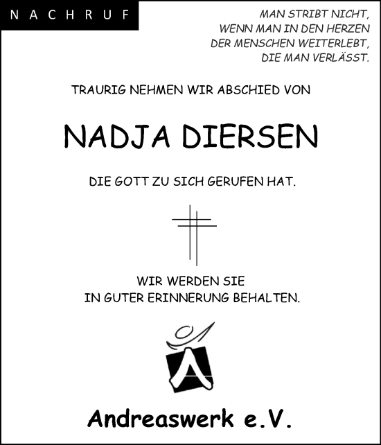Anzeige von Nadja Diersen von OM-Medien
