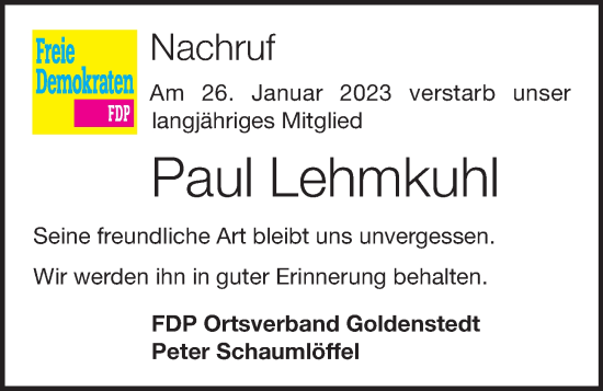 Anzeige von Paul Lehmkuhl von OM-Medien