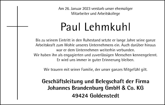 Anzeige von Paul Lehmkuhl von OM-Medien