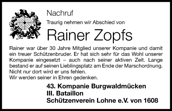 Anzeige von Rainer Zopfs von OM-Medien