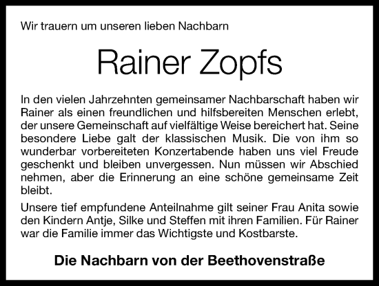 Anzeige von Rainer Zopfs von OM-Medien