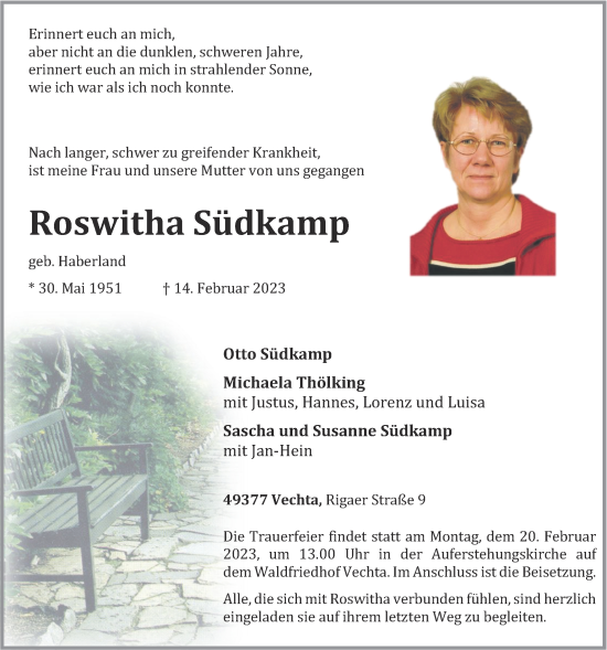 Anzeige von Roswitha Südkamp von OM-Medien