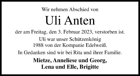 Anzeige von Uli Anten von OM-Medien