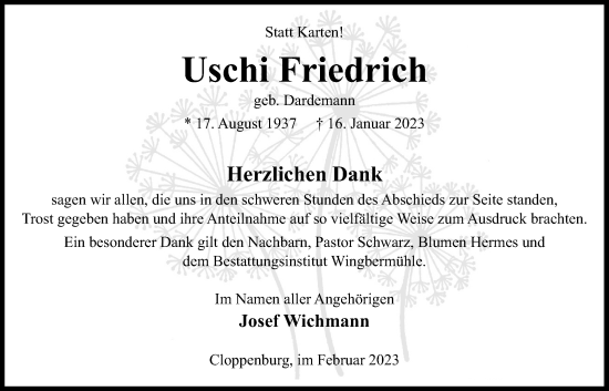 Anzeige von Uschi Friedrich von OM-Medien