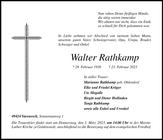 Anzeige von Walter Rathkamp von OM-Medien