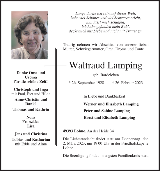 Anzeige von Waltraud Lamping von OM-Medien