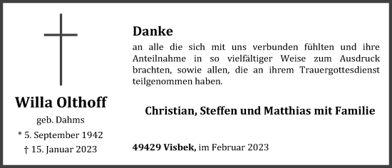Anzeige von Willa Olthoff von OM-Medien