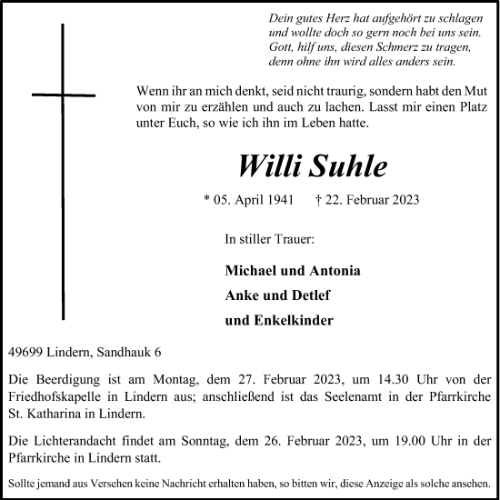 Anzeige von Willi Suhle von OM-Medien