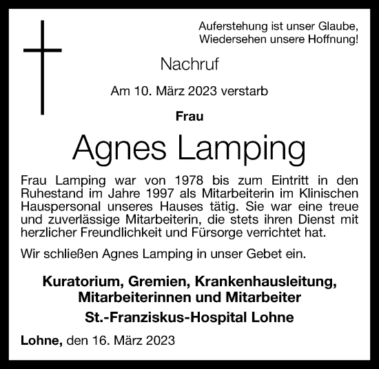 Anzeige von Agnes Lamping von OM-Medien