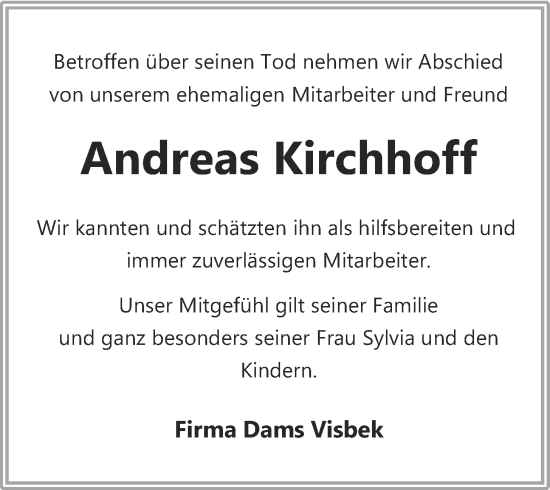 Anzeige von Andreas Kirchhoff von OM-Medien