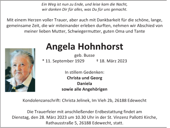 Anzeige von Angela Hohnhorst von OM-Medien