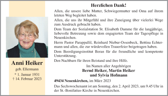 Anzeige von Anni Heiker von OM-Medien