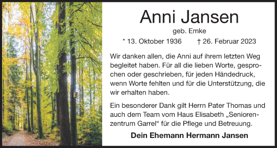 Anzeige von Anni Jansen von OM-Medien