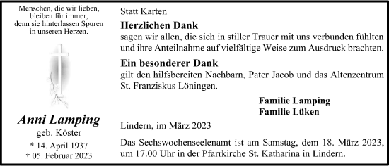 Anzeige von Anni Lamping von OM-Medien