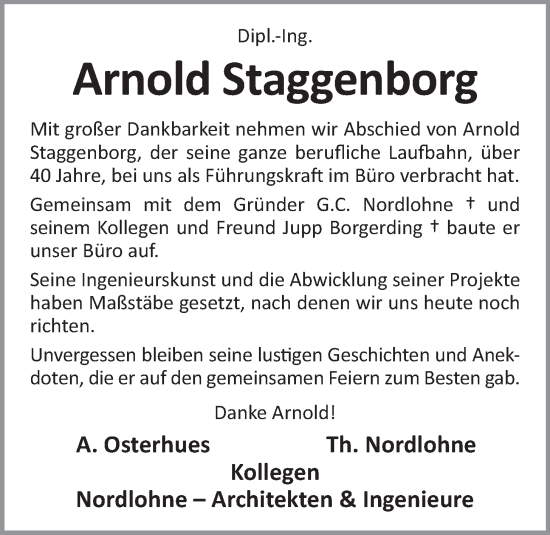 Anzeige von Arnold Staggenborg von OM-Medien