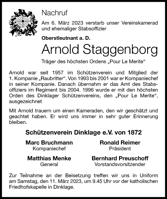 Anzeige von Arnold Staggenborg von OM-Medien