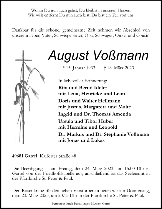 Anzeige von August Voßmann von OM-Medien