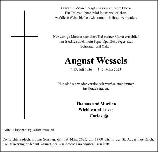 Anzeige von August Wessels von OM-Medien