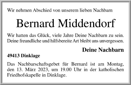 Anzeige von Bernard Middendorf von OM-Medien