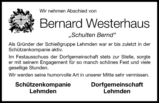 Anzeige von Bernard Westerhaus von OM-Medien