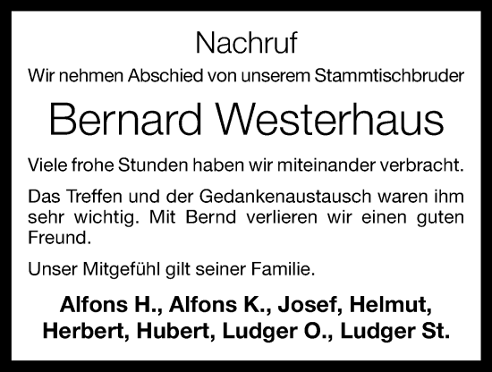 Anzeige von Bernard Westerhaus von OM-Medien