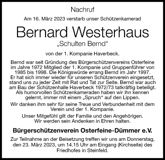 Anzeige von Bernard Westerhaus von OM-Medien