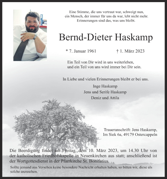 Anzeige von Bernd-Dieter Haskamp von OM-Medien