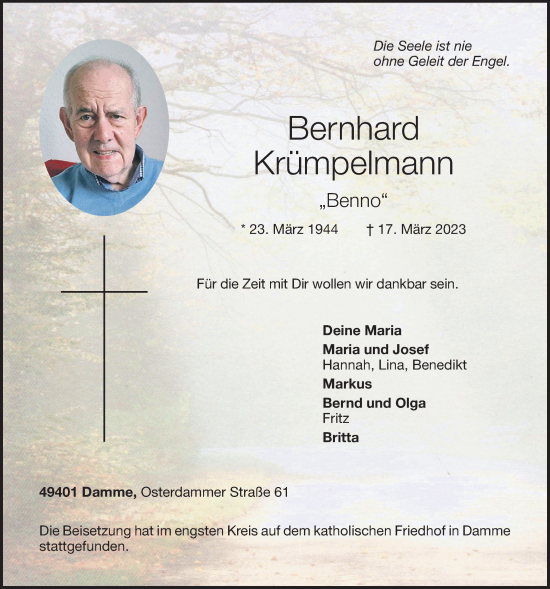 Anzeige von Bernhard Krümpelmann von OM-Medien