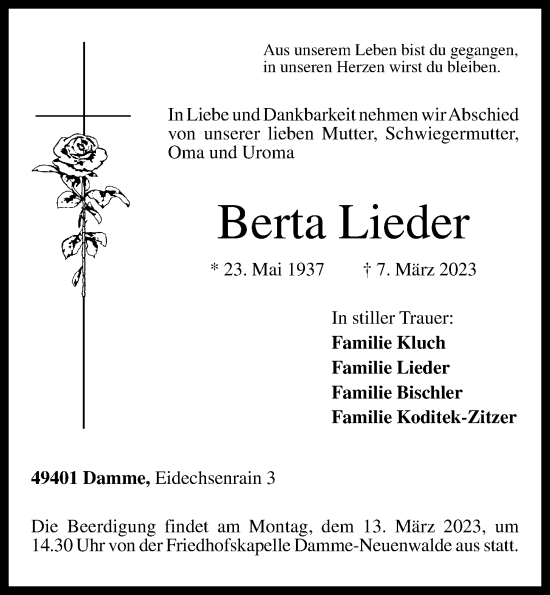 Anzeige von Berta Lieder von OM-Medien