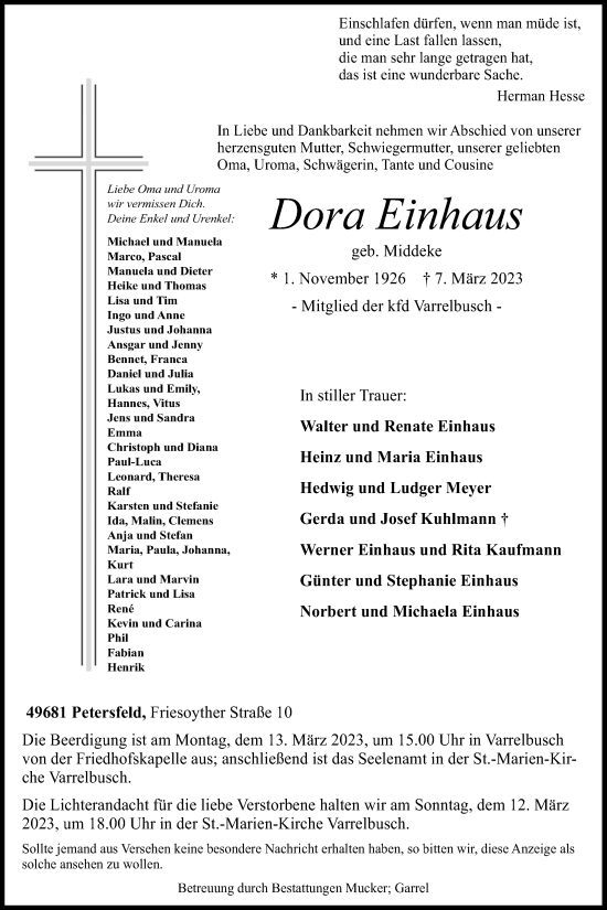 Anzeige von Dora Einhaus von OM-Medien