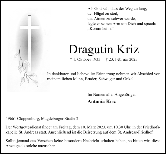 Anzeige von Dragutin Kriz von OM-Medien