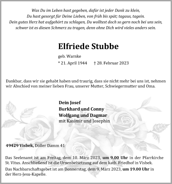 Anzeige von Elfriede Stubbe von OM-Medien