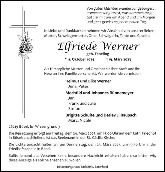 Anzeige von Elfriede Werner von OM-Medien